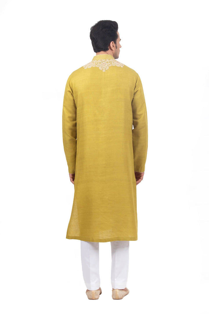 Mehendi Green Kurta Set with Anchor Thread neckline
