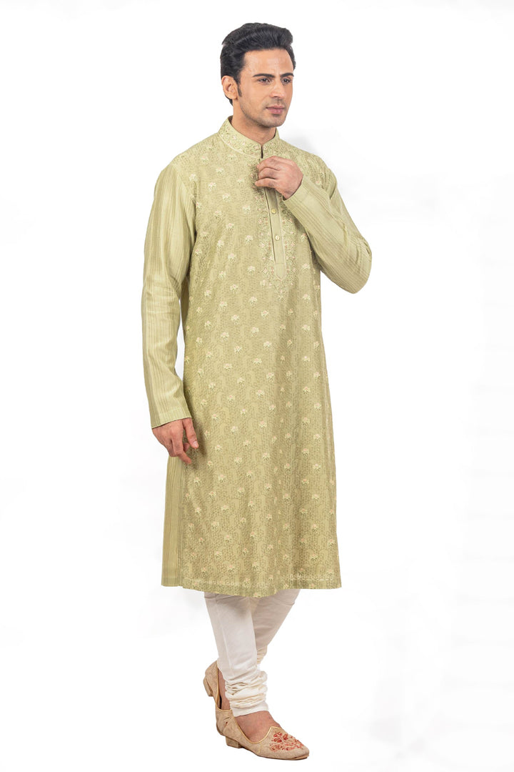Mehendi Green All over Jaal Embroidered Kurta Bundi Set