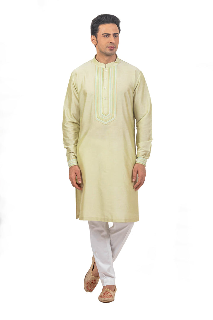Light Green Embroidered Bundi Kurta Set