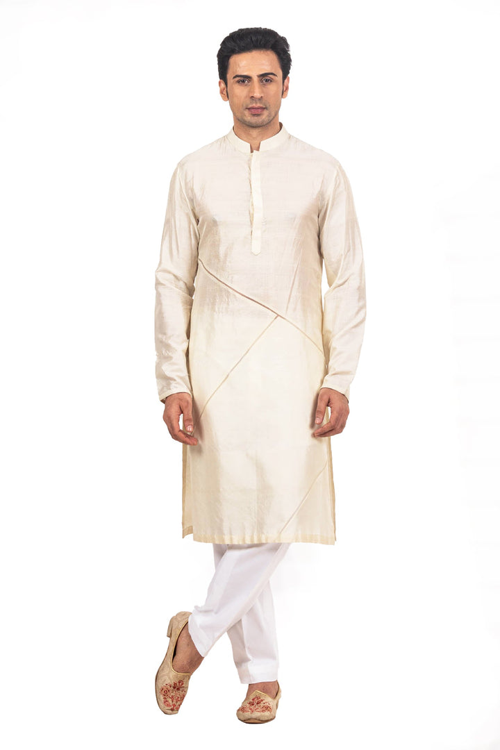 Beige colorful intricate Kashmiri Bundi Kurta Set