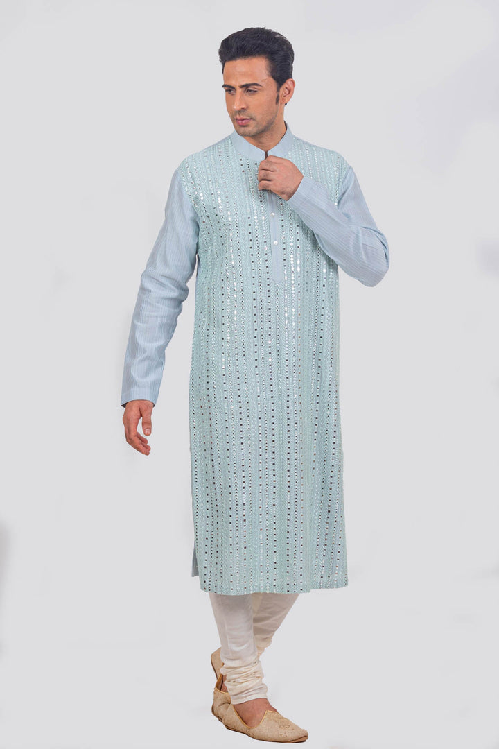 Skyblue Heavy Mirror Embroidered Kurta Set