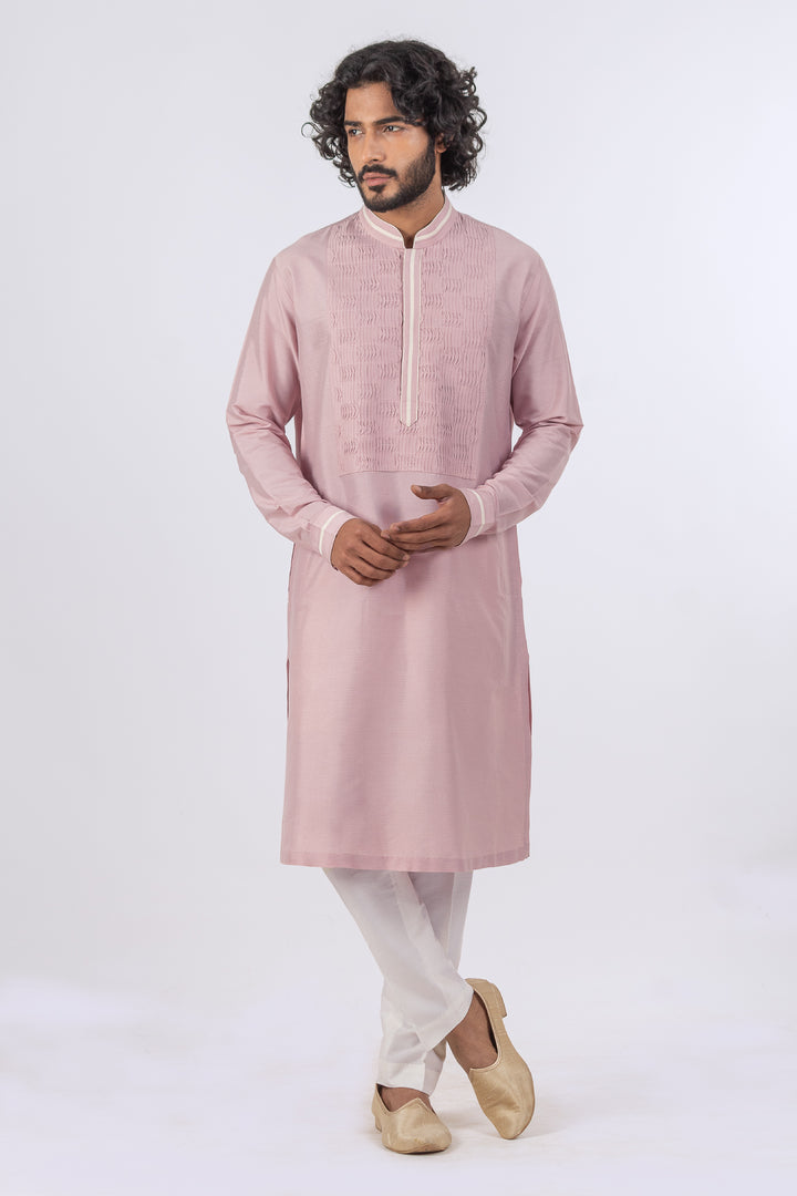 LIGHT ONION PINK PINTUCK NICKLINE KURTA (only kurta)