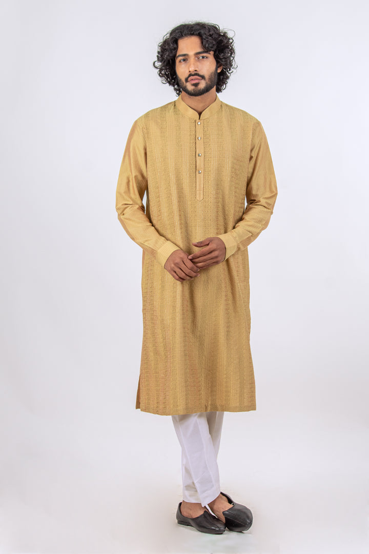GOLDEN INVERTED PINTUCK WITH ZARI LINE KURTA (only kurta)
