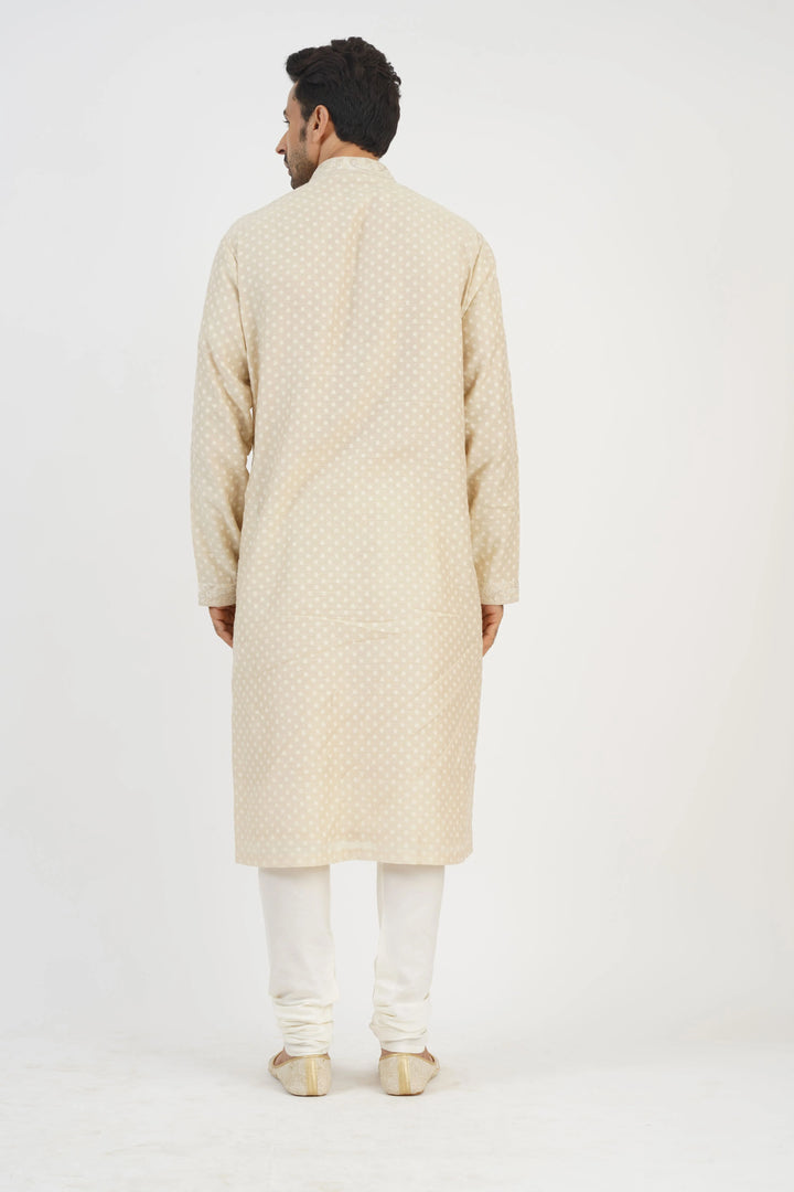 Beige Banarsi Kurta Set with Neckline