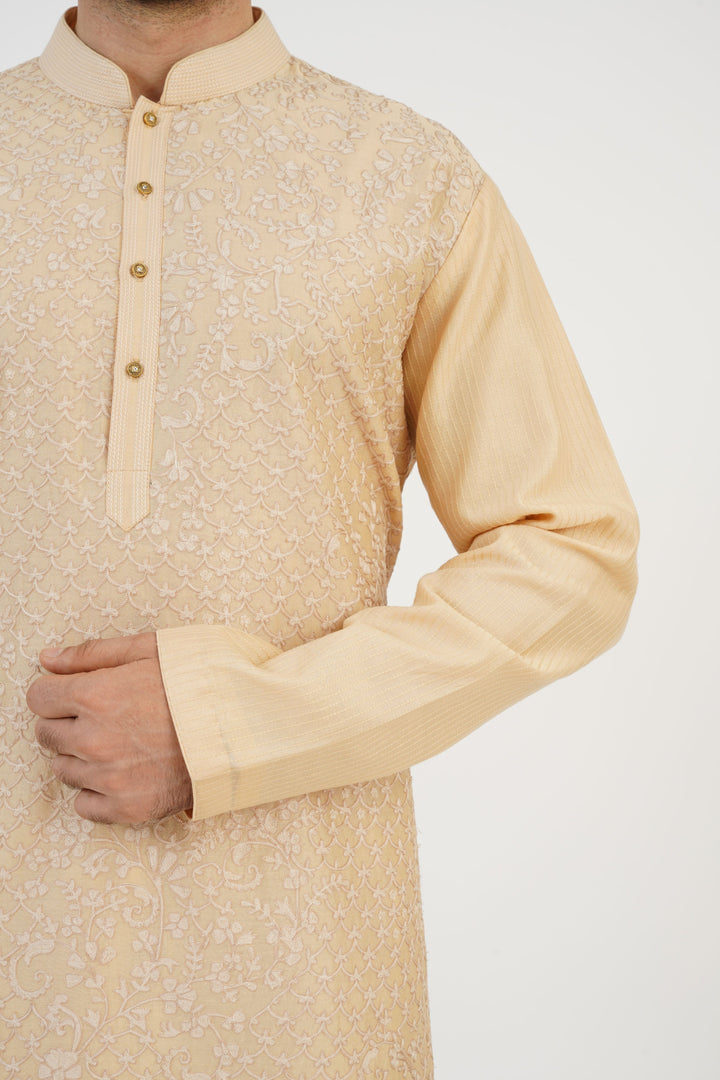 Beige Aari Embroidered Kurta Set