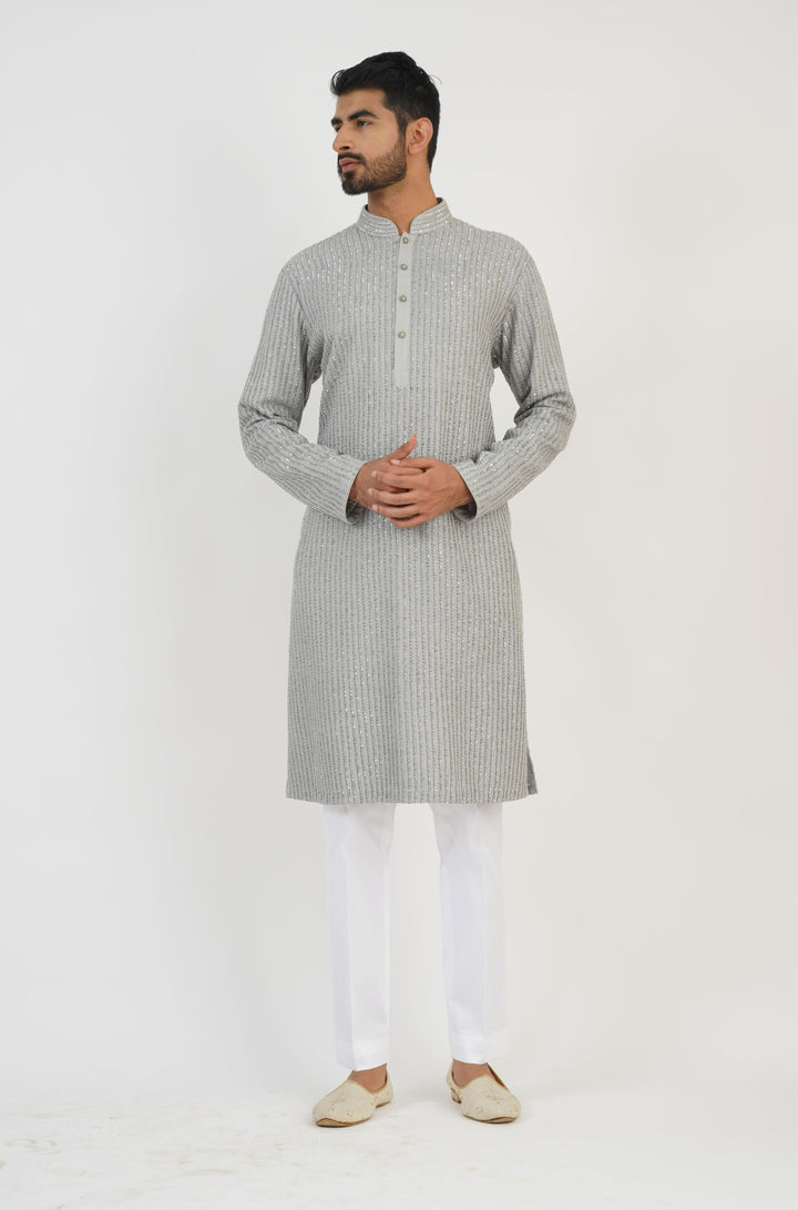 Grey Sequined Kurta Set