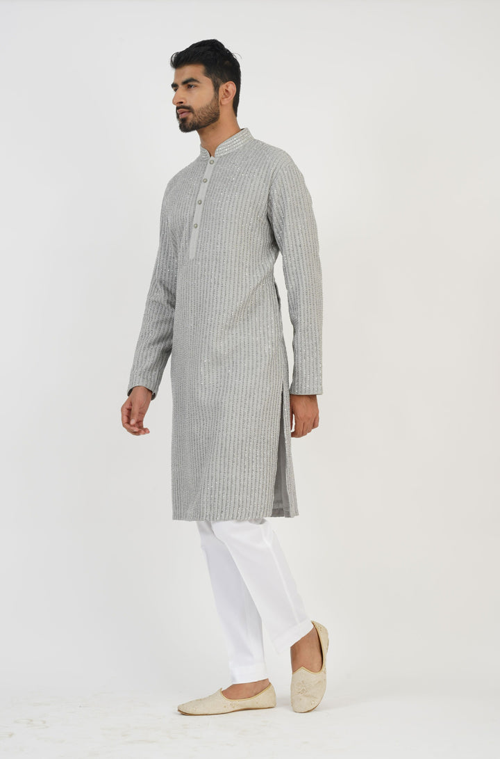 Grey Sequined Kurta Set