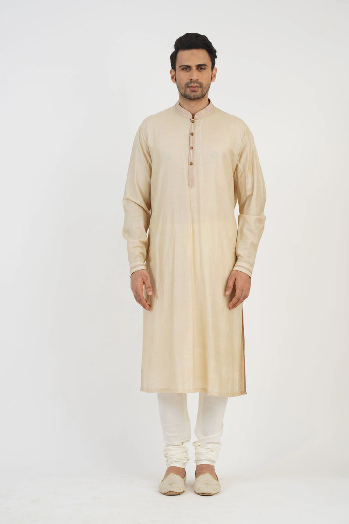 Beige Embroidered Bundi kurta Set