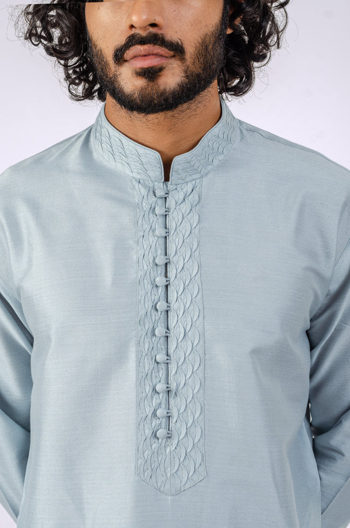 GRAY PINTUX NECKLUNE KURTA (only kurta)