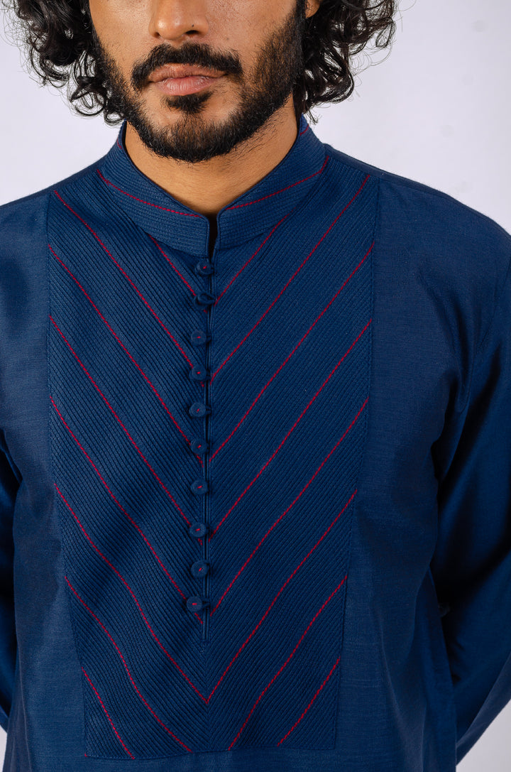 BLUE PINTUX NECKLINE KURTA (only kurta)