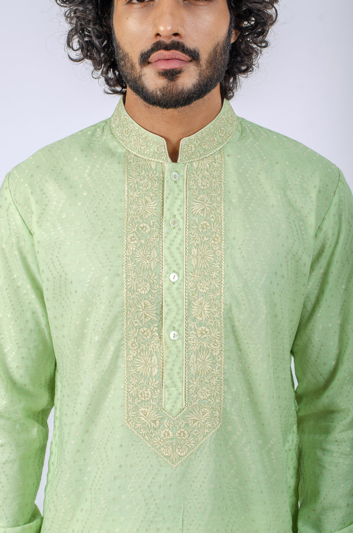 MINT GREEN MACHINE EMBROIDERED NECKLINE KURTA (only kurta)