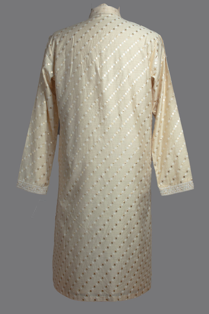 Beige Banarasi Silk Kurta Set with Dori & Hand Embroidery