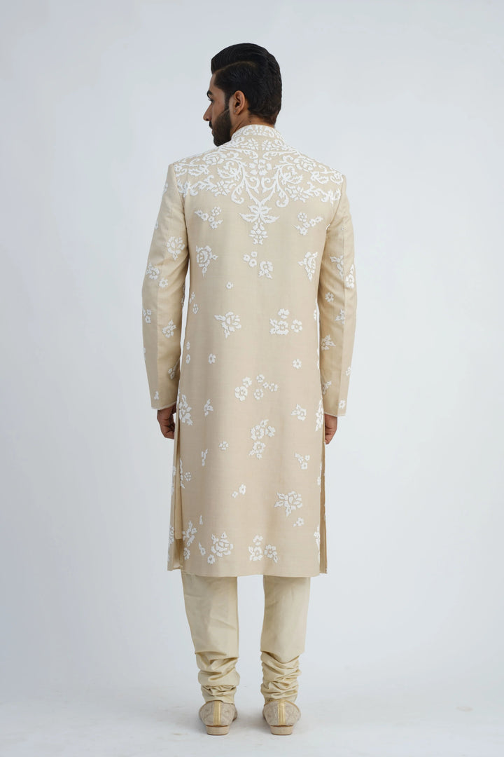 Light Beige Pearl Embroidered Sherwani Set