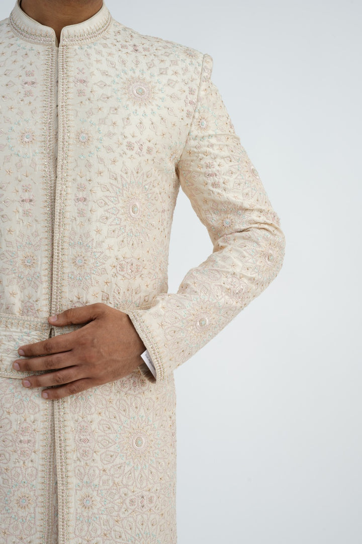 Ivory Embroidered Sherwani Set