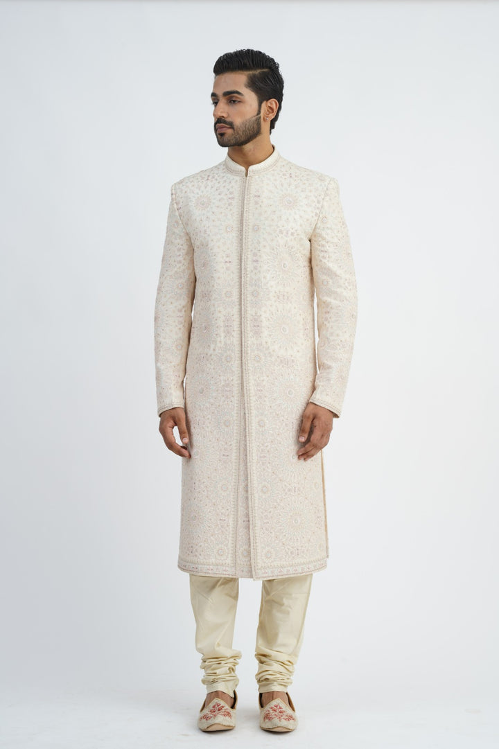Ivory Embroidered Sherwani Set