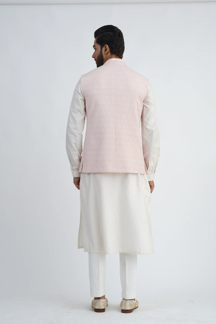 Light Pink Textured Bundi Kurta set