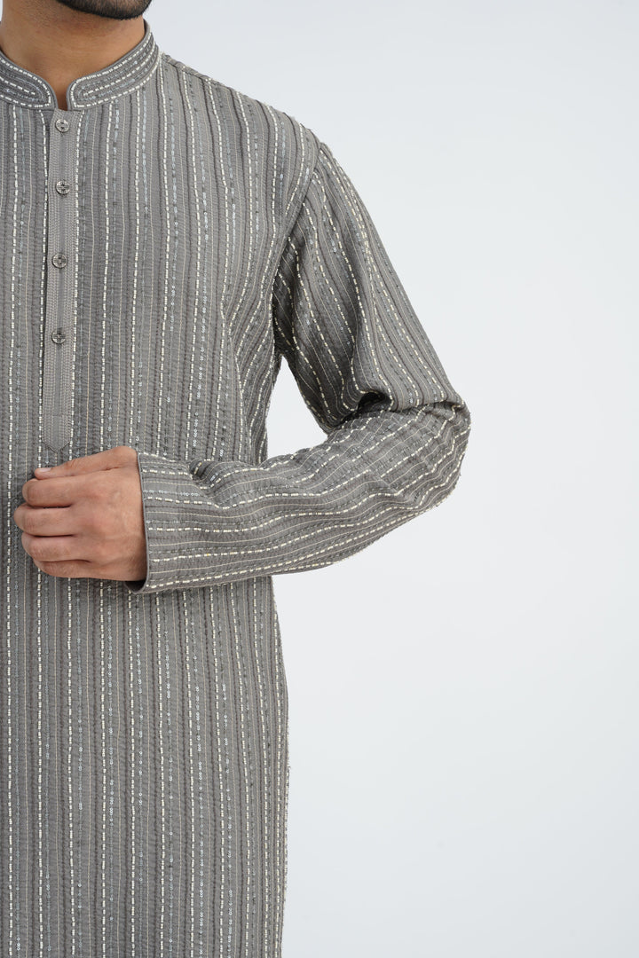 Mouse Grey Allover Sequined Kurta Set