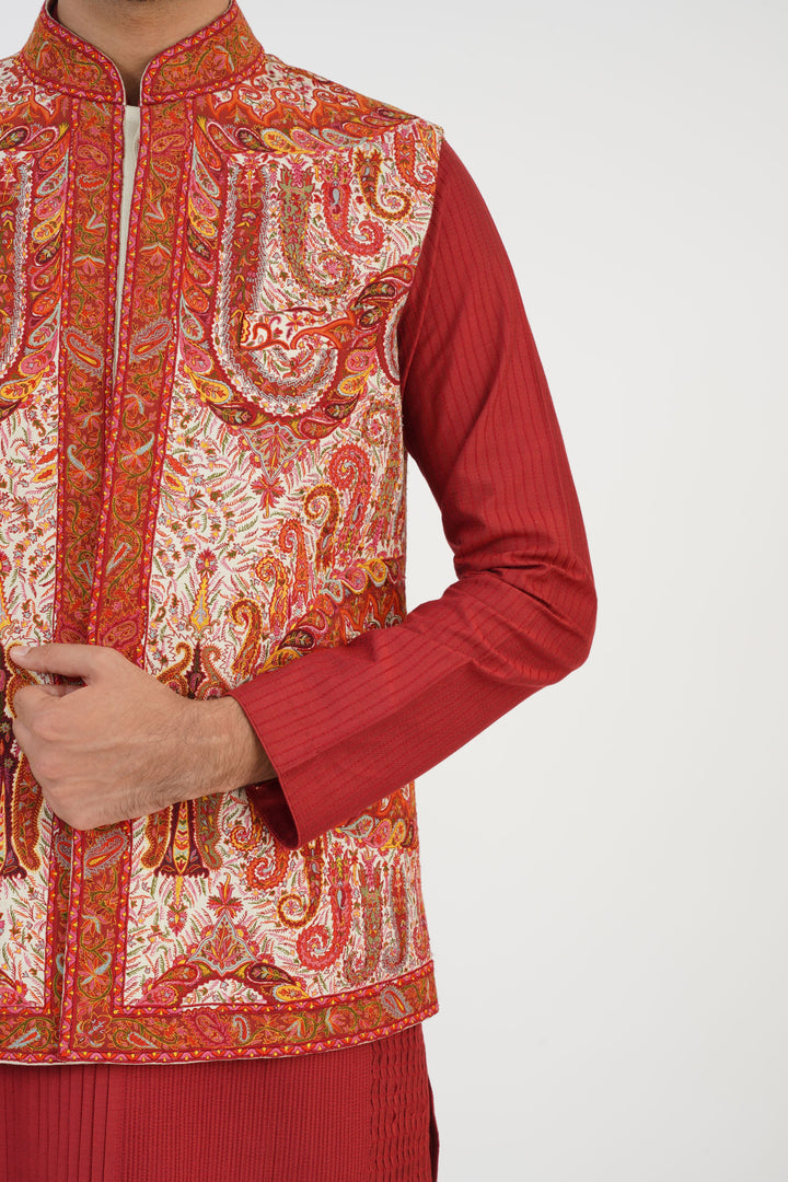 Offwhite Multicoloured Kashmiri Bundi Kurta Set