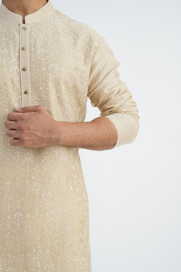 Beige Dori Embroidered Kurta Set