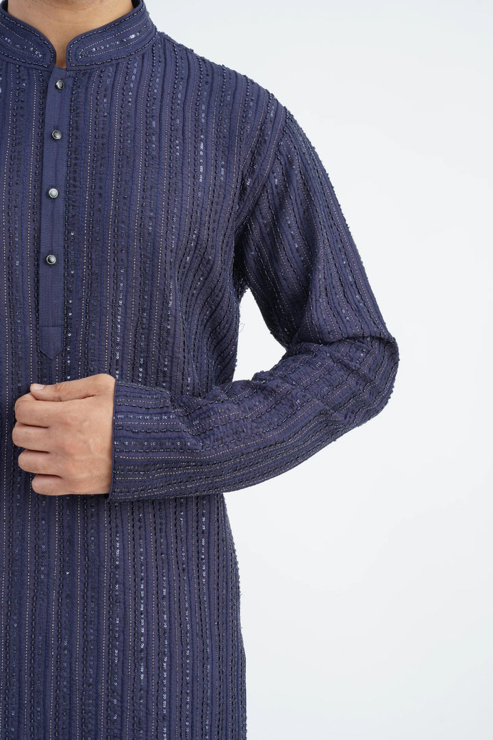 Navy Blue Sequined Kurta Set