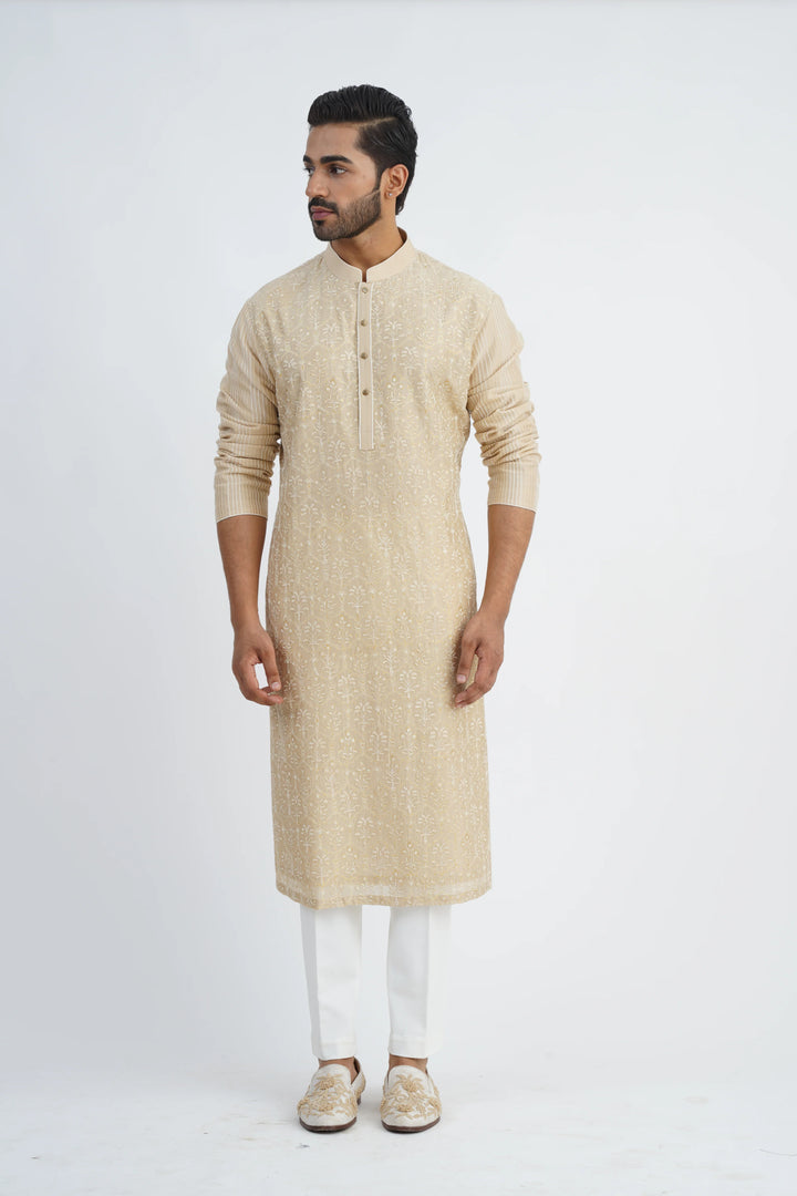 Beige Dori Embroidered Kurta Set