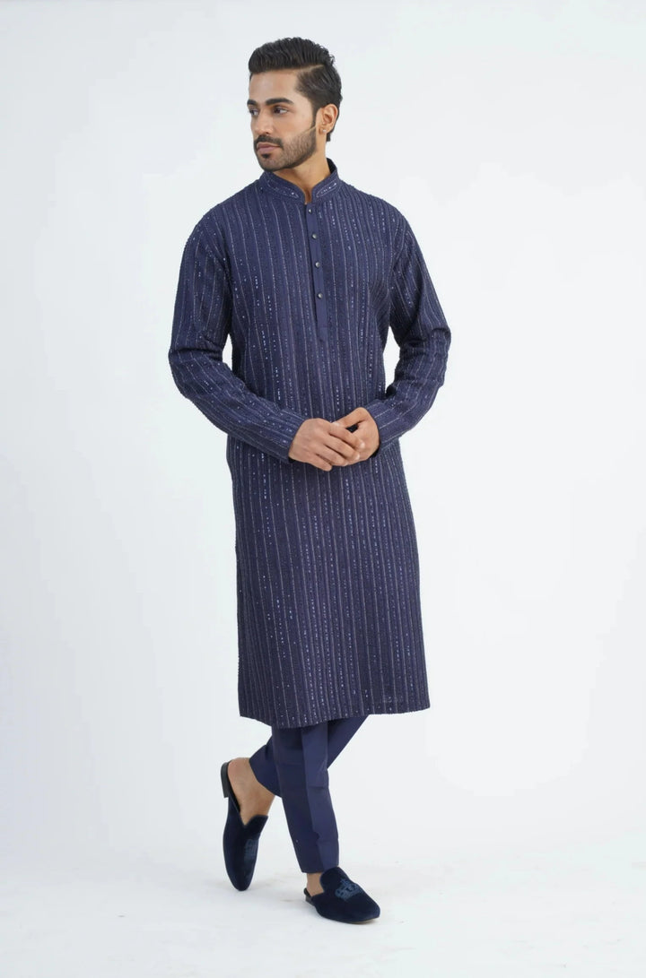 Navy Blue Sequined Kurta Set