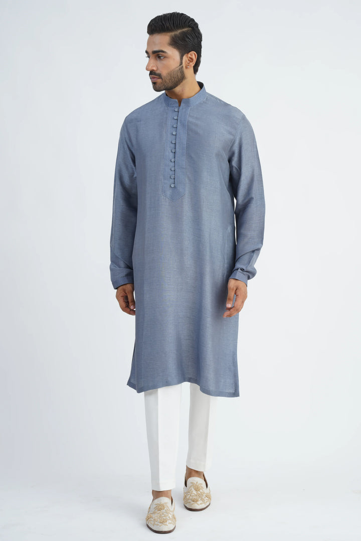 Grey Embroidered Bundi Kurta Set