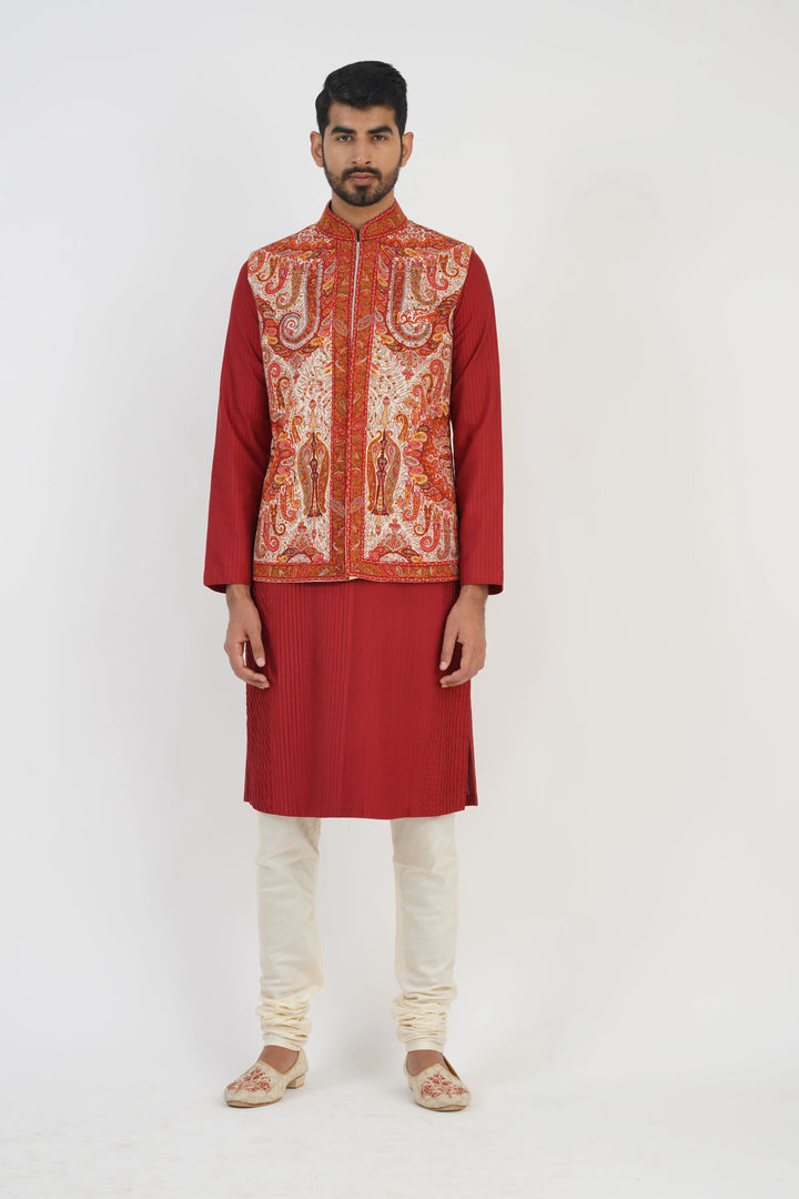 Offwhite Multicoloured Kashmiri Bundi Kurta Set