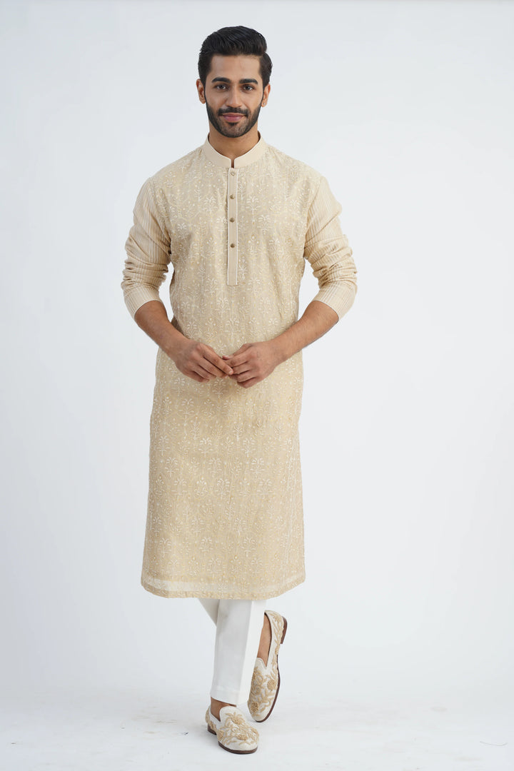 Beige Dori Embroidered Kurta Set