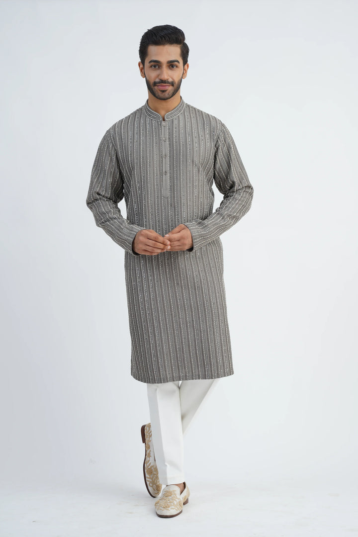 Mouse Grey Allover Sequined Kurta Set