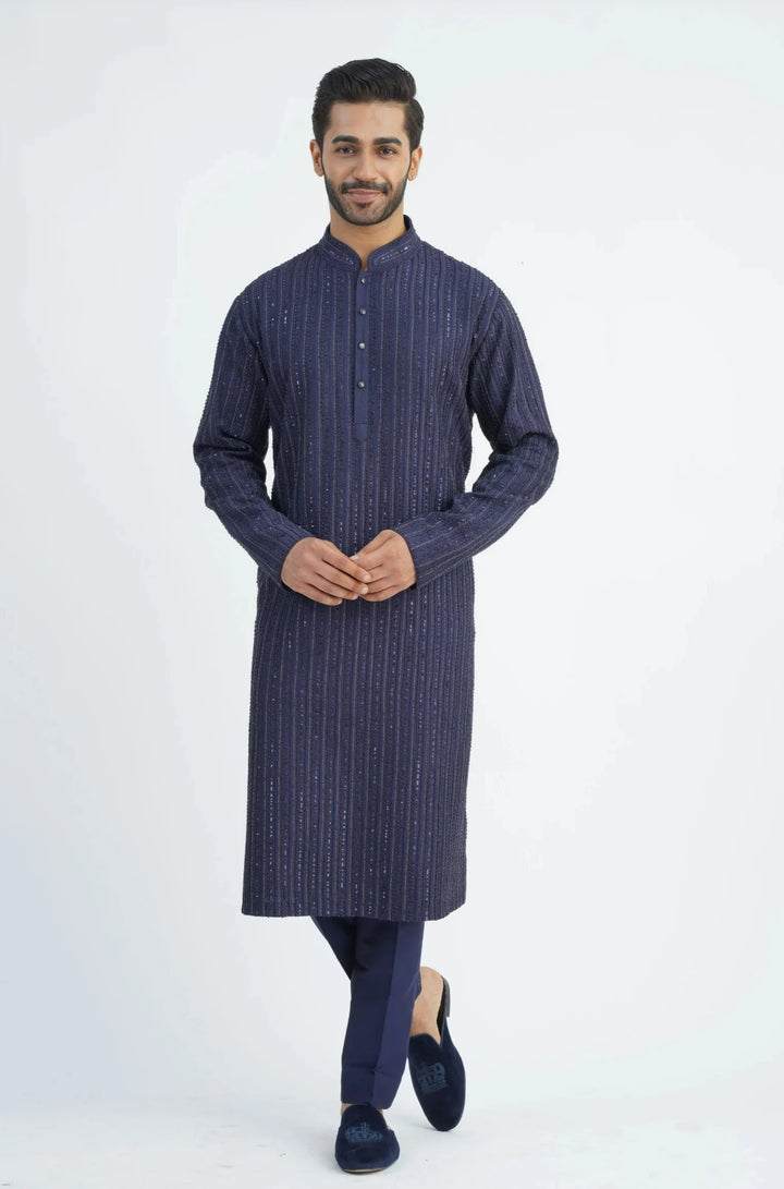 Navy Blue Sequined Kurta Set