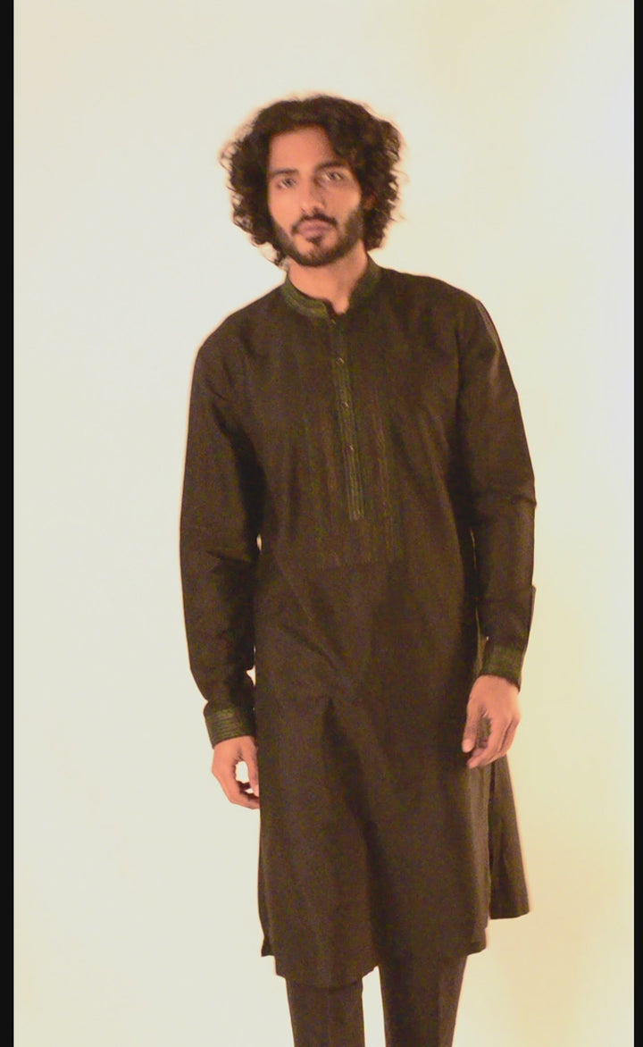 BLACK PINTUCK NECKLINE KURTA (only kurta)
