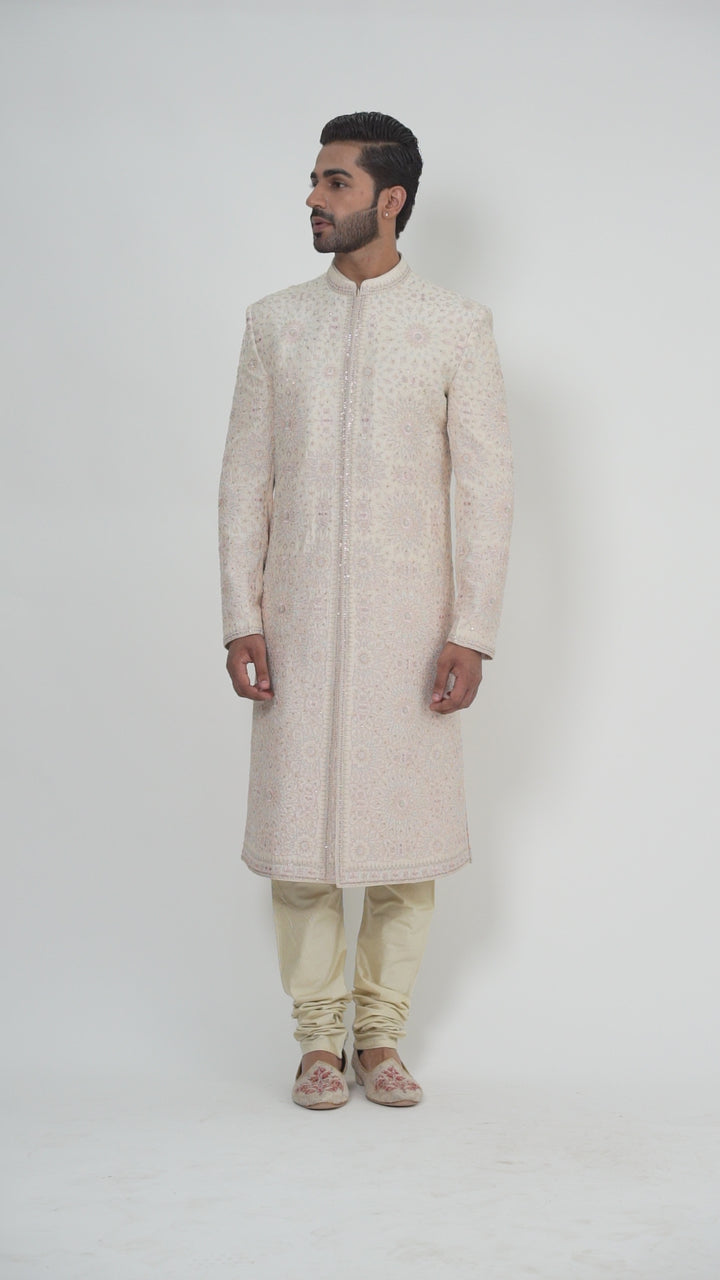 Ivory Embroidered Sherwani Set