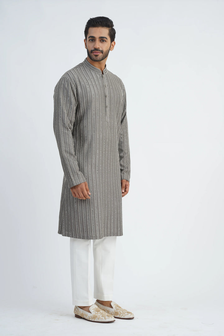 Mouse Grey Allover Sequined Kurta Set