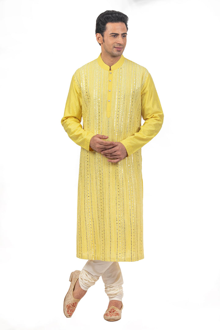 Yellow Heavy Mirror Embroidered Kurta Set