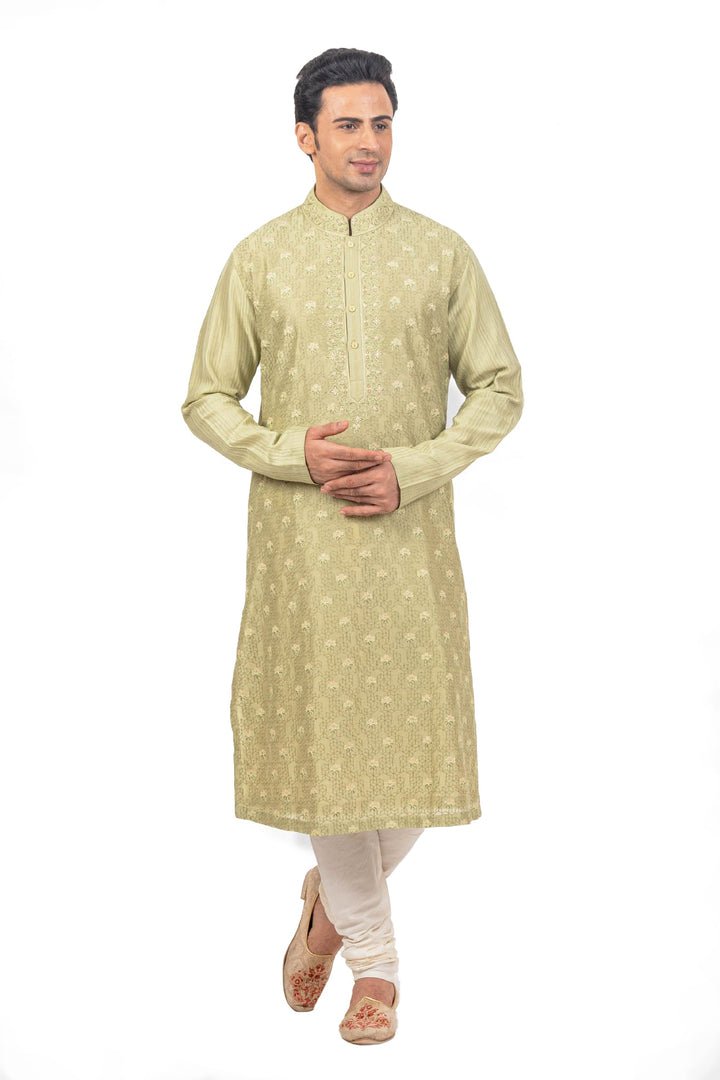 Mehendi Green All over Jaal Embroidered Kurta Bundi Set
