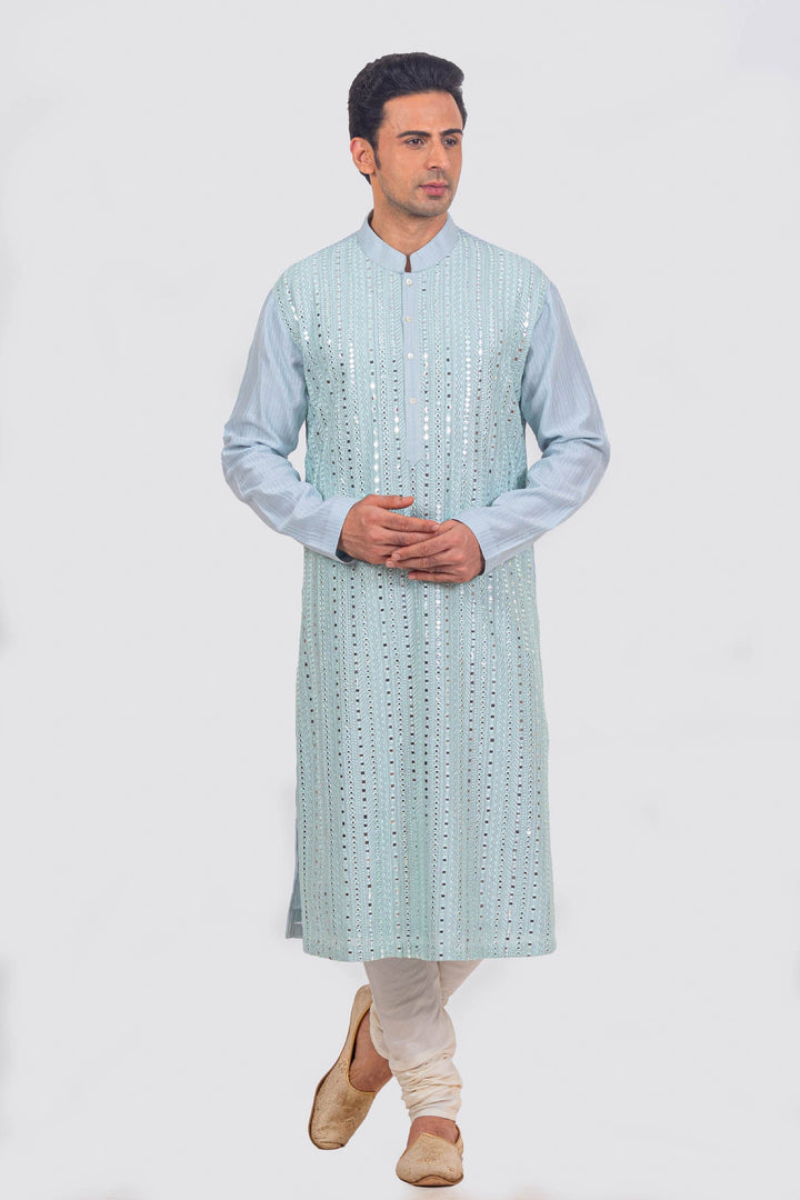 Skyblue Heavy Mirror Embroidered Kurta Set