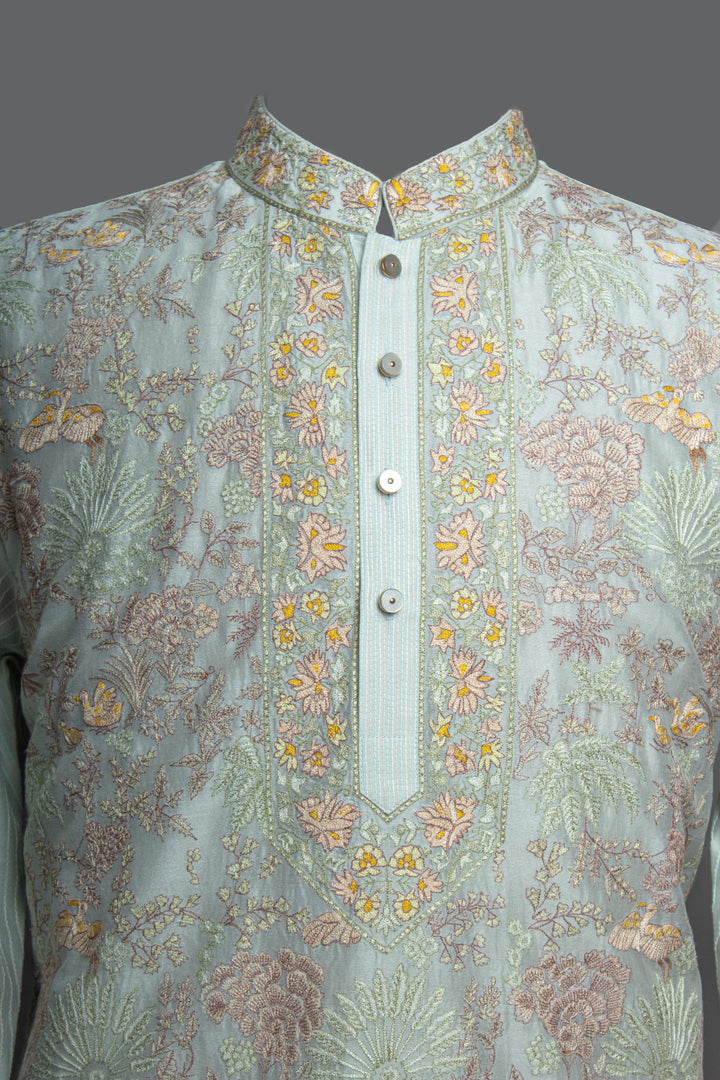 Aqua Chanderi Kurta Set