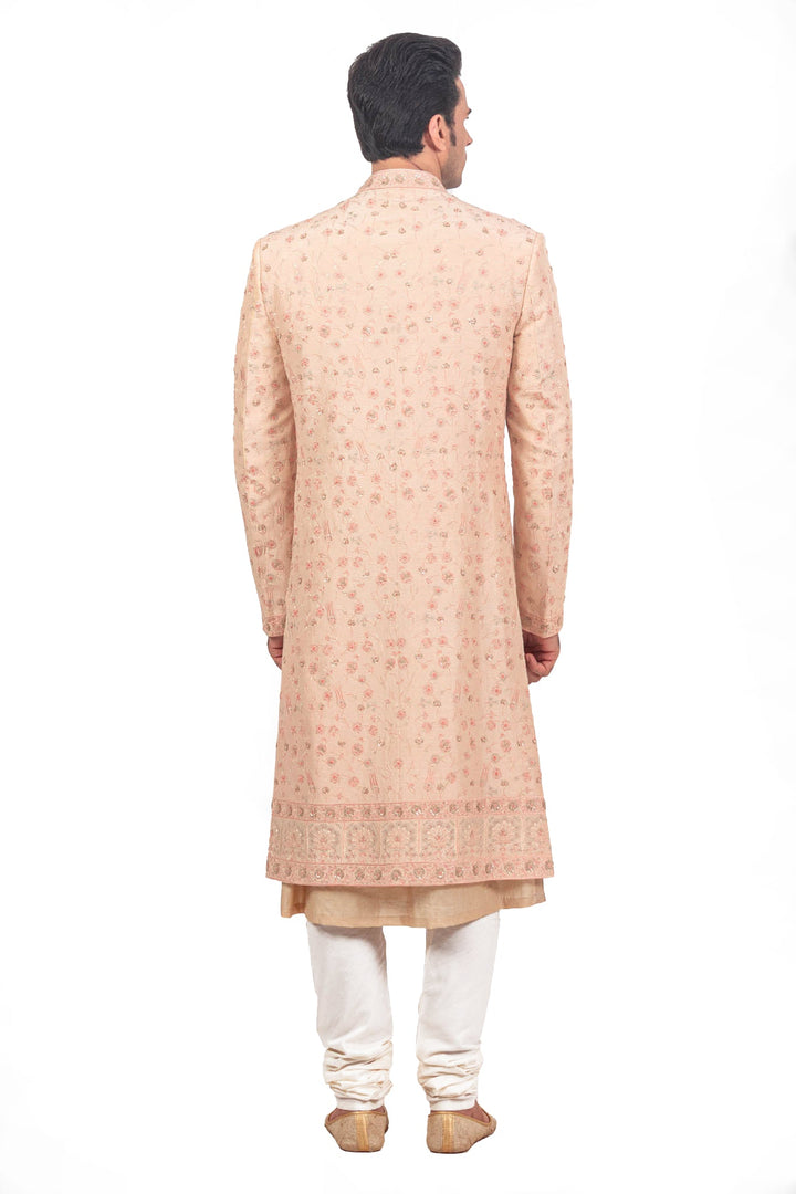 Peach Turkish Tonal Embroidered Sherwani Set
