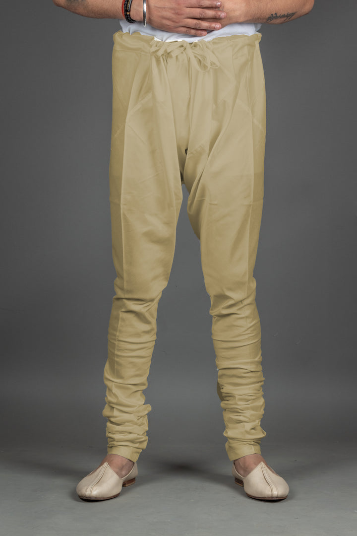 Beige Cotton Silk Churidar for Men | Nada Style Churidar with Pocket | Traditional Ethnic Bottom Wear