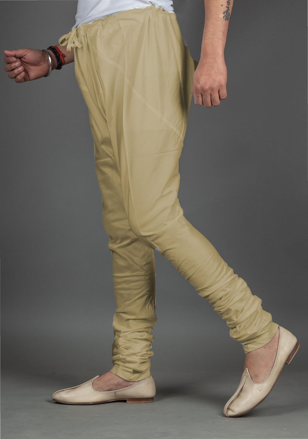 Beige Cotton Silk Churidar for Men | Nada Style Churidar with Pocket | Traditional Ethnic Bottom Wear