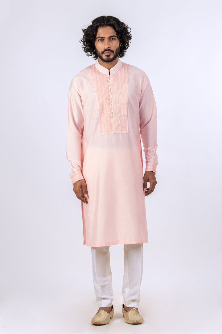 LIGHT PINK PINTUCK NECKLINE KURTA (only kurta)