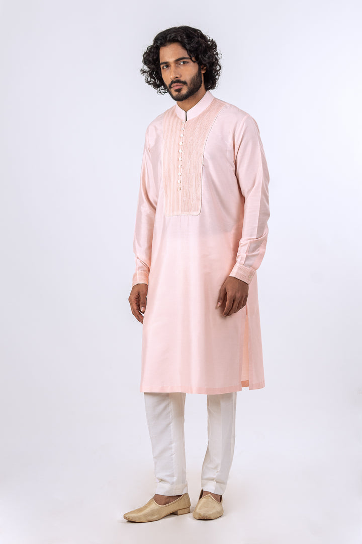 LIGHT PINK PINTUCK NECKLINE KURTA (only kurta)