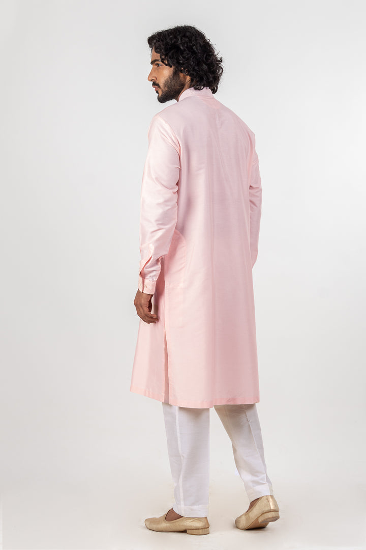 LIGHT PINK PINTUCK NECKLINE KURTA (only kurta)