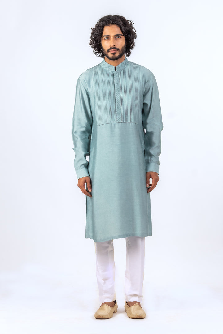 BLUSH GRAY PINTUCK NECKLINE KURTA (only kurta)