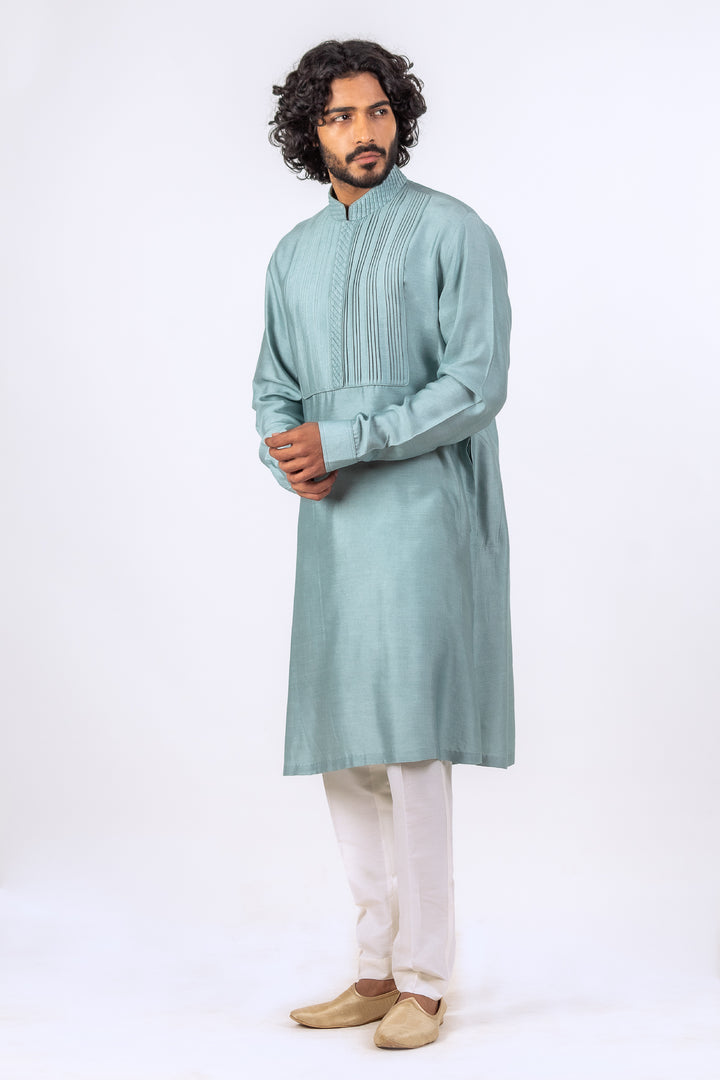 BLUSH GRAY PINTUCK NECKLINE KURTA (only kurta)