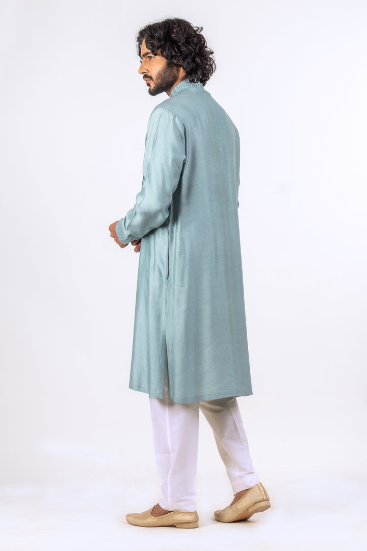 BLUSH GRAY PINTUCK NECKLINE KURTA (only kurta)