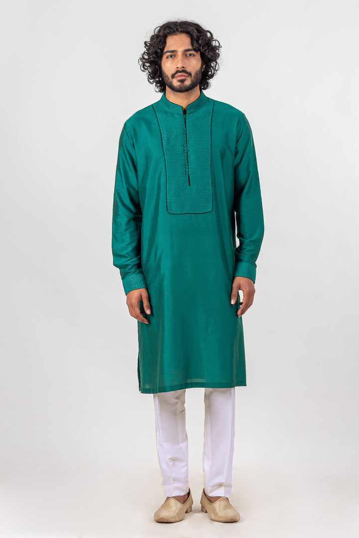 TEAL NECKLINE PINTUCK KURTA (only kurta)