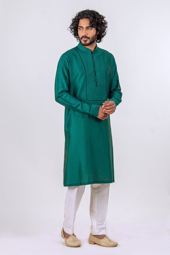 TEAL NECKLINE PINTUCK KURTA (only kurta)