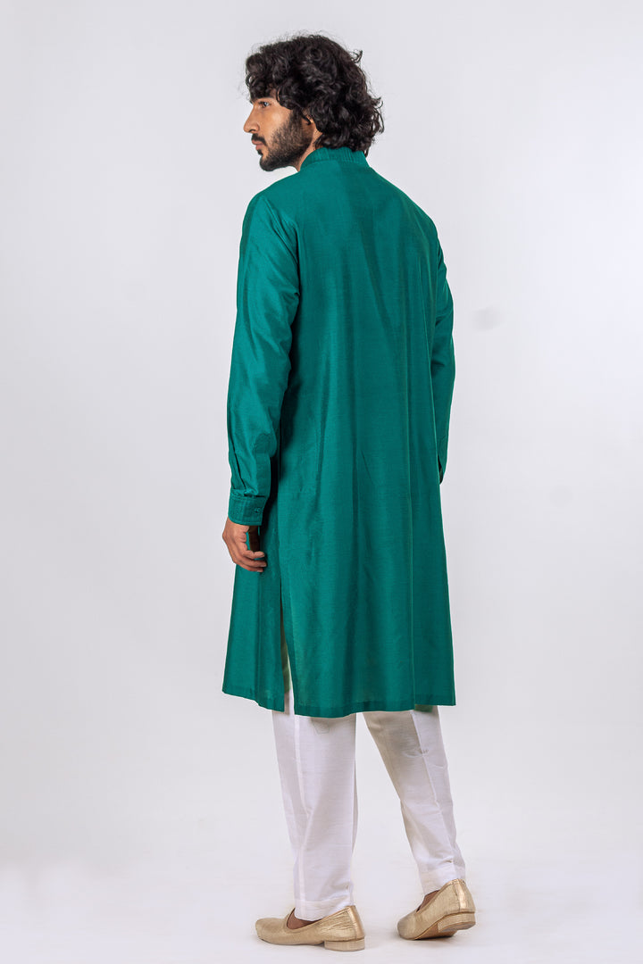TEAL NECKLINE PINTUCK KURTA (only kurta)